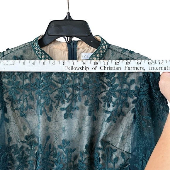 Hunter Green Lace Large Ivy City Co Sicily Lined Floral Midi Dress L Fall Fancy - Picture 6 of 13